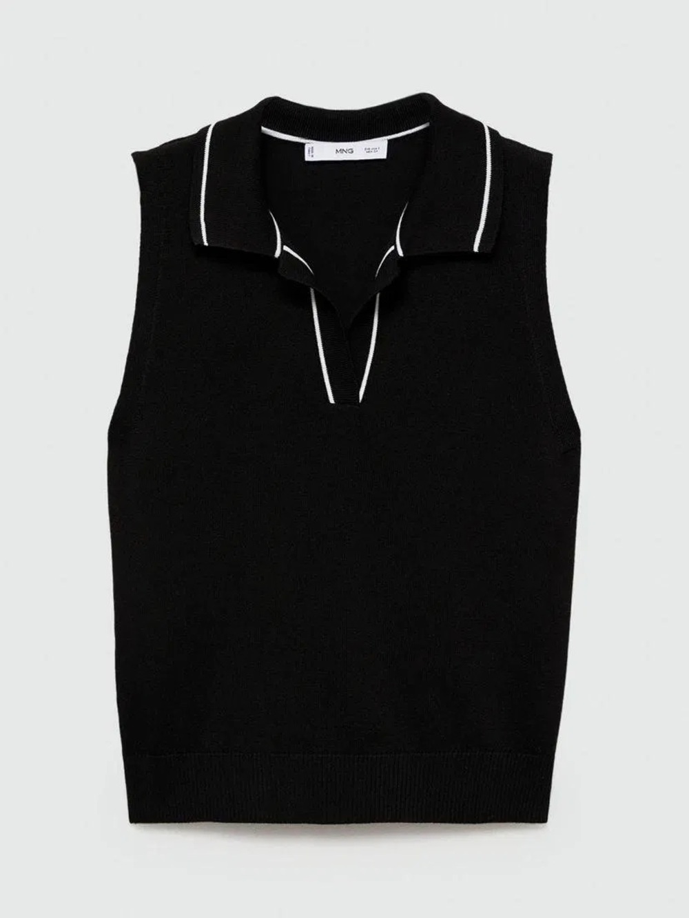 Mango Womens Polo-Neck Knitted Top XS Sleeveless Preppy Black & White